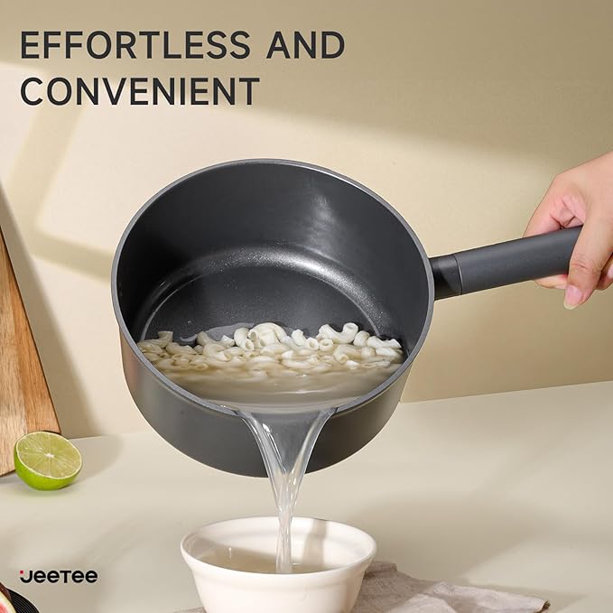 JEETEE Titanium Sauce Pan with Lid, 3 QT Non Stick Cooking Pots, Oven & Dishwasher Safe, Ideal for Sauces Soups and Heating Milk, PFOA/PFAS Free (Gray)