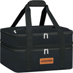 Double Decker Insulated Casserole Carrier for Hot or Cold Food, Expandable Insulated Food Carrier for Parties, Picnic, Beach, Fits 9"x13" Baking Dish (Black)