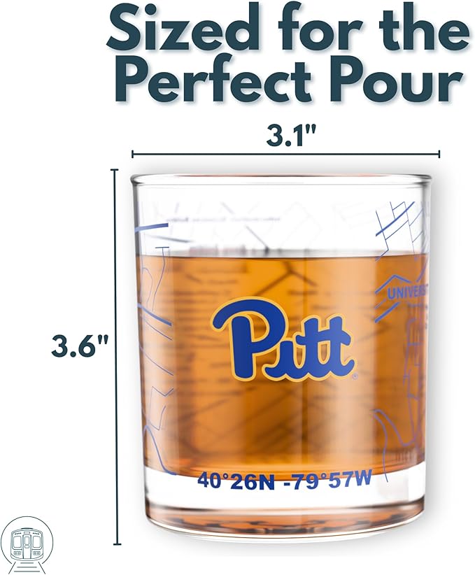 Greenline Goods – University of Pittsburgh Panthers College Whiskey Glasses (Set of 2), 10 oz – Full-Color Logo + Campus Map