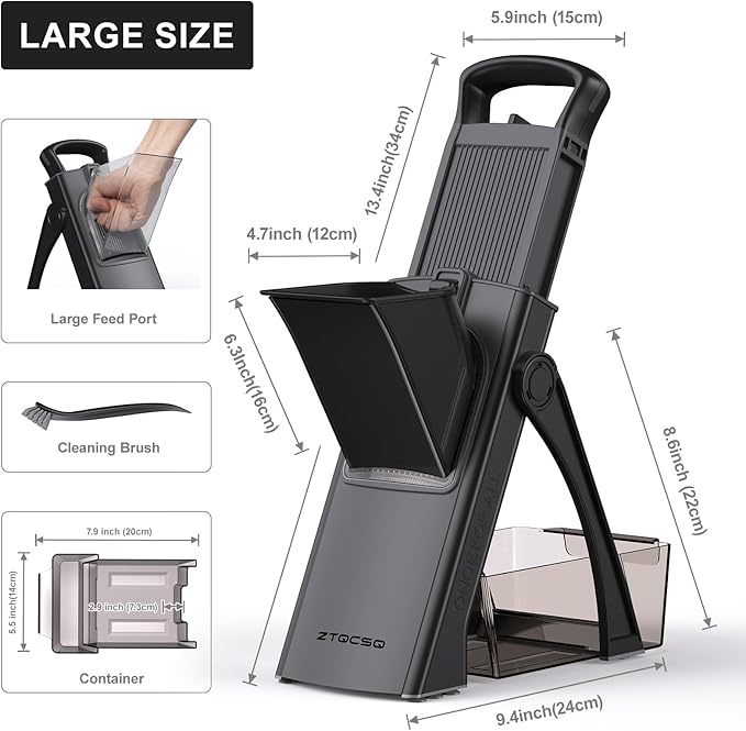 2025 [All in 1] Upgraded Version Safe Mandoline Slicer for Kitchen, Adjustable Thickness. Veggie Slicer, Rapid Prep Mandoline, Detachable Blade, Cleaning Brush/Paring Knife (Black Knight)