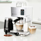 EspressoWorks 19-Bar Espresso, Latte and Cappuccino Maker 10-Piece Set - Brew Cappuccino and Latte with One Button - Espresso Machine with Milk Steamer 1250W - Coffee Gifts (White)