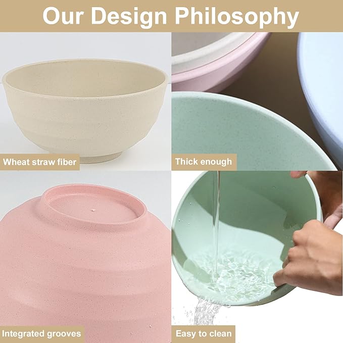 Wheat Straw Bowls Set 60 OZ Unbreakable Large Cereal Bowls Set of 6 Microwave and Dishwasher Safe Bowls Big Bowls for Dorm and Apartment BPA Free Soup Bowl for Serving Oatmeal and Salad Etc…