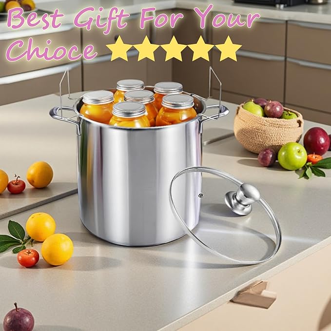 21.5QT Stainless Steel canning pot with rack and lid & canning kit set,water bath canner for canning Beginners,7 pcs Canning Supplies Kit,Compatible with natural gas and induction cookers