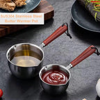 Butter Warmer Pot, Stainless Steel Milk Warmer with Wooden Handle for Seafood, Mini Butter Melting Pot Small Saucepan with Dual Pour Spouts for Stove Top Cooking (300ml)