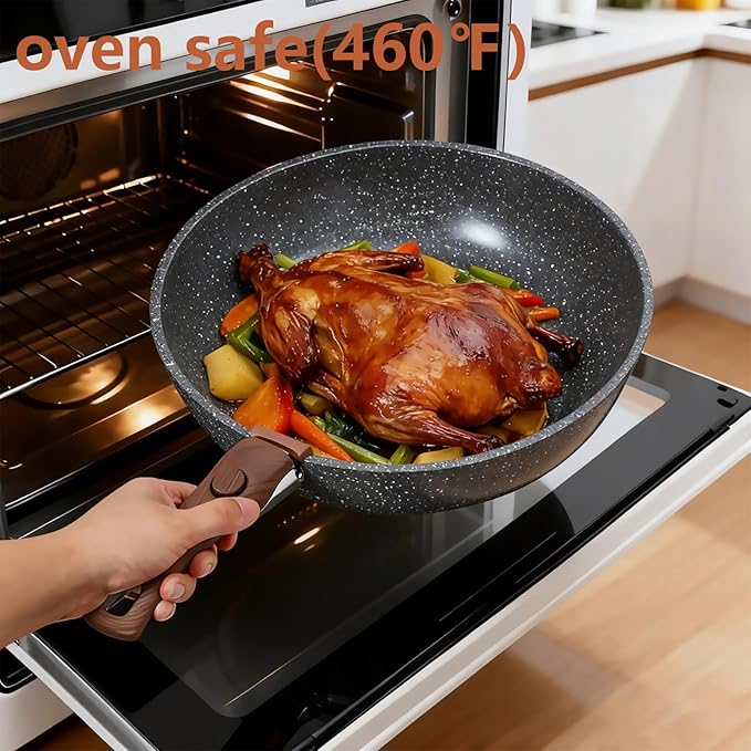 15PCS Ceramic Cookware Sets Detachable Handle Pots and Pans Set Non Stick (Black)