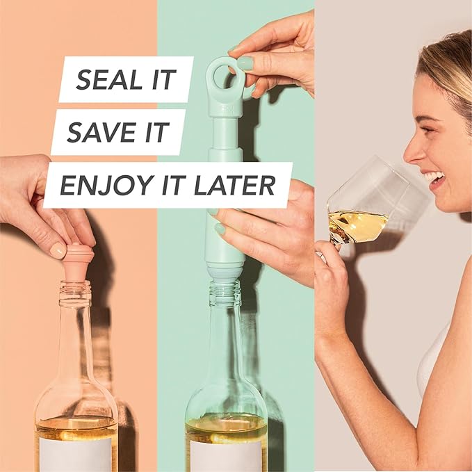 Vacu Vin Wine Saver Loop – Made in the Netherlands – Premium Vacuum Pump with Stopper – Airtight Seal Preserves Opened Wine Bottles up to 10 Days – Elegant & Durable – Sand