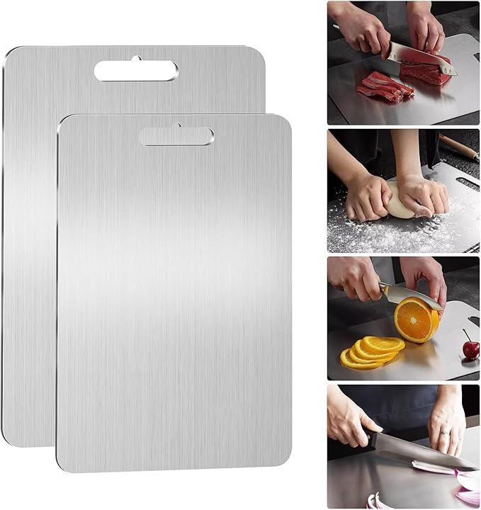 Pure Titanium Cutting Board, 13.4"x9" Light Weight Double-Sided 100% Pure Titanium Cutting Board for Kitchen Cooking Dishwasher Safe, Cutting Mat with Non-Slip Silicone Pad