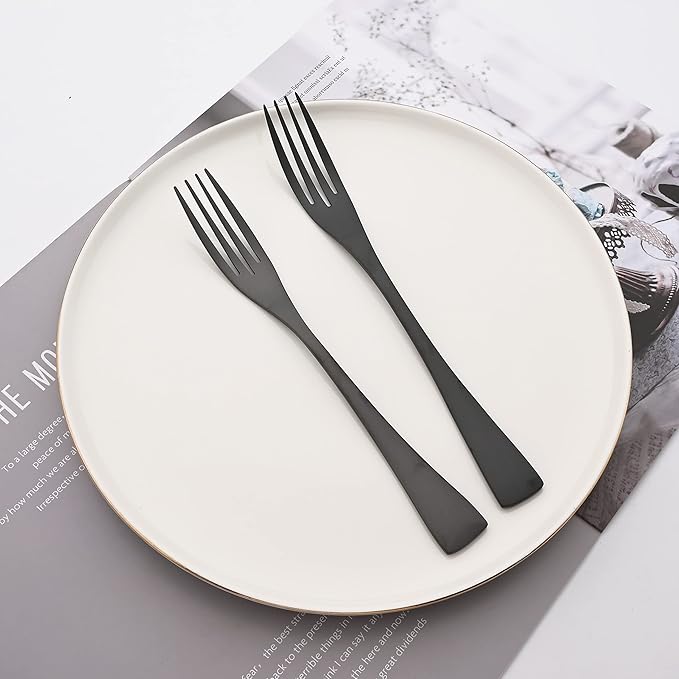 Luxury Silverware Set Flatware Cutlery 18/10 Stainless Steel Matte Polishing Metal Utensils Set Group Service for 1, 6-piece, Black