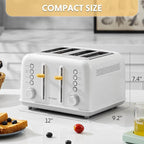 BUYDEEM DT640 4-Slice Toaster, Extra Wide Slots, Stainless Steel with High Lift Lever, Bagel and Muffin Function, Removal Crumb Tray, 7-Shade Settings, Arctic White