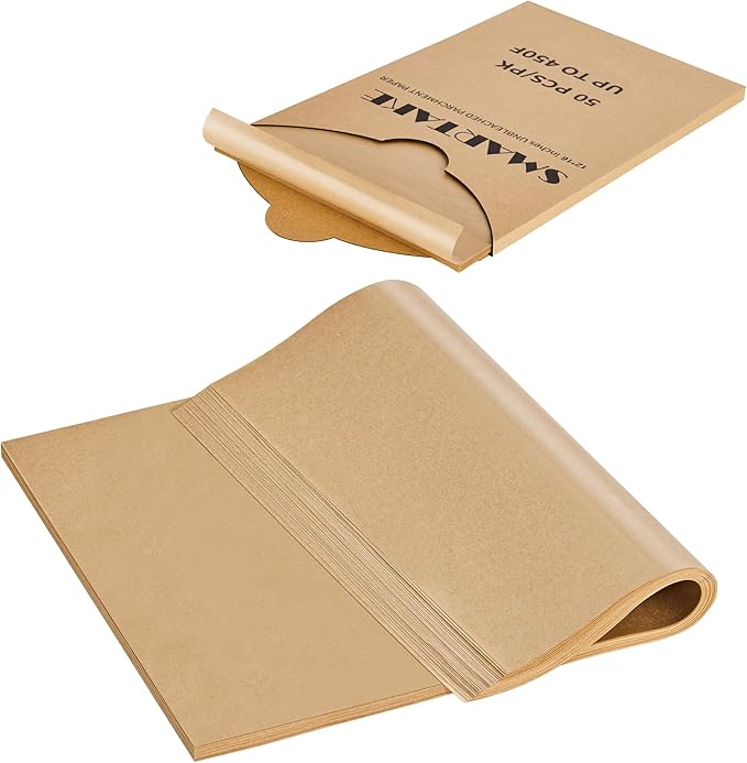 SMARTAKE 50 Pcs Parchment Paper Baking Sheets, 12x16 Inches Non-Stick Precut Baking Parchment, for Baking Grilling Air Fryer Steaming Bread Cup Cake Cookie and More (Unbleached)