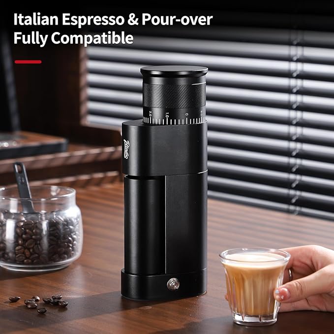 Espresso Grinder for Home Use - Stepless Adjustment Electric Burr Coffee Grinders, One-Touch Coffee Bean Grinder with 38mm 6-Star Conical Burr, Magnetic Dosing Cup and Air-Blowing