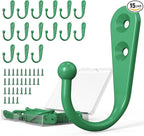 15 Pcs Black Wall Mounted Coat Hooks, Hanger Hook with 30 Pieces Screws for Towel, Key, Robe, Scarf, Bag, Cap, Coffee Cup, Mugs（Green）