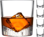 NUDE Whiskey Glasses Set of 4 – Caldera 9.25 oz Lead-Free Crystal Old Fashioned Rocks Glasses for Whisky, Scotch & Bourbon – V-Shape Motif Base, Dishwasher Safe Barware