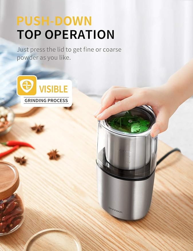 SHARDOR Electric Coffee Grinder Herb Blade Grinder Spices Grinder with 2 Removable Stainless Steel Bowls, Silver