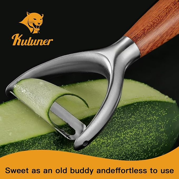 Premium Y Type 304 Stainless Steel Multifunctional Kitchen Peeler Real Wood Handle Ultra Sharp Blade Vegetable Potato Apple(Aosuan)