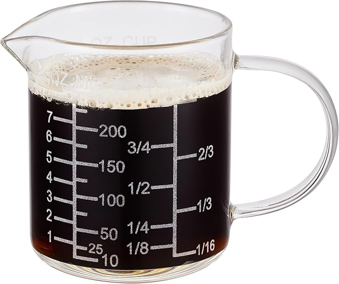 Ackers Mirror Scale Glass Measuring Cup-[Insulated handle | V-Shaped Spout]-Made of High Borosilicate Glass Measuring Cup for Kitchen or Restaurant, Easy to Read, 250 ML (8 Oz, 1 Cup)