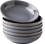 AmorArc 8.5'' Large Pasta Bowls, 36oz Stoneware Pasta Serving Bowls Set of 6 for Kitchen, Wide Bowls for Pasta,Salad,Fruit,Oatmeal, Microwave Safe, Reactive Glaze-Gray