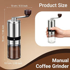 Ceramic Burr Manual Coffee Grinder with 6 Adjustable Coarseness Settings for Espresso Beans French Press Pour Over Drip Stainless Steel Hand Crank Coffee Mill for Home Use or Travel Camping