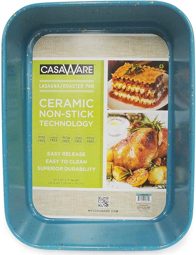 casaWare Ceramic Coated NonStick Lasagna/Roaster Pan 13 x 10 x 3-Inch (Blue Granite)