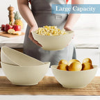 Large Bowls 65 OZ, Wheat Straw Bowls Set of 4, Unbreakable Salad Bowl, Microwave & Dishwasher Safe Big Bowl, Kitchen Serving Bowl for Salad, Cereal, Soup and Oatmeal (Beige)