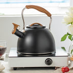 3.2 Quart Whistling Tea Kettle for Stove Top Stainless Steel Tea Pots With Wood Pattern Anti-slip Handle, Black…