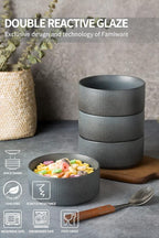 famiware Star Cereal Bowl Set, Soup Bowls Set of 6, Double Reactive Glaze, Stackable, 23 oz Deep Bowls Suitable for Popcorn, Oatmeal, Dessert - Dishwasher and Microwave Safe, Matte Dark Charcoal