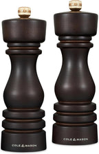 Cole & Mason London Refillable Spice Mill - Kitchen & Home Accessory - Salt & Pepper Grinder Set - Salt Mill with Ceramic Mechanism - Pepper Mill with Carbon Steel Mechanism - 7", Chocolate Wood