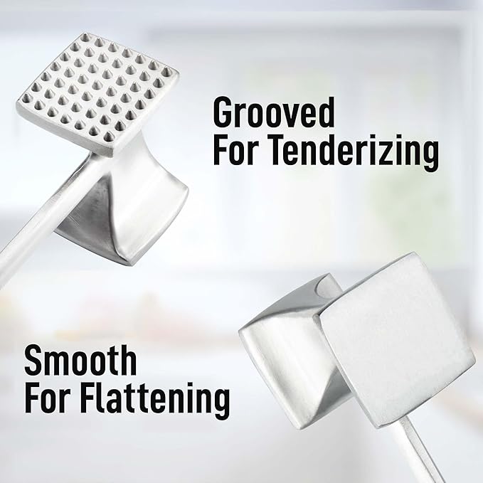 Zulay 10" Meat Tenderizer Hammer – Heavy-Duty Dual-Sided Mallet with Non-Slip Grip – Metal Meat Pounder for Tenderizing Beef, Chicken, Pork & More – Kitchen Tool for Cooking & BBQ - Red