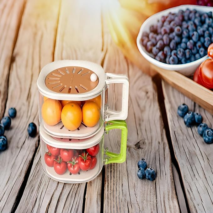 2 Pcs Multipurpose Fruit washing Strainer Container with Lid,2 in 1 Drain Basket for Fruit, Portable Fruit Drainer Container with Handle,Fruit Colander for Kitchen and Outdoor (Pink)