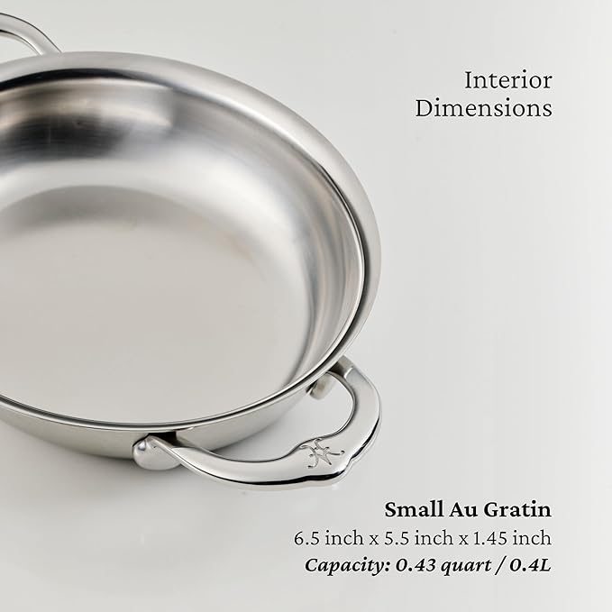 Hestan OvenBond Provisions - Oval au Gratin Dishes Stainless Steel, Set of 2, (13 Ounce), Small (6.5" x 5.5")