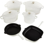 BergHOFF 10Pc Neo Enameled Cast Iron Cookware Set, Matching Lid, Oven Safe Up To 400°F, White