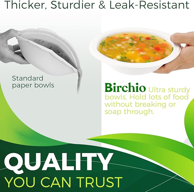 Paper Bowls 16 oz [150-Pack], Heavy Duty Disposable Bowls Perfect for Hot Soup and Milk Cereals, 100% Compostable and Eco-Friendly Made from Bagasse