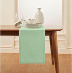 Solino Home Cotton Linen Table Runner 90 Inches Long - Dru Aqua Dining Table Runner 14 x 90 Inch for Summer - Handcrafted and Machine Washable