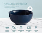 KooK Soup Bowls, Cereal Bowl, Ceramic, Bowls for Kitchen, Microwave, Dishwasher and Freezer Safe, Porcelain Dishes for Pasta, Salad, Oatmeal, Deep Interior, 20 oz, Set of 6, (Navy)