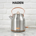 Haden Heritage 1.7 Liter Stainless Steel Electric Kettle, Hot Water Kettle with 360-Degree Base and Auto Shutoff, Steel & Copper
