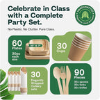 Palm Leaf Bamboo Plates & Pre-Rolled Bamboo Cutlery Party Set - 10 & 7'' Compostable Plates Elegant Pre-Rolled Utensils, Napkins , Cups for Weddings, Events, and Special Occasions For 30 Guests