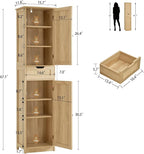 Iwell Tall Narrow Storage Cabinet with Doors, Rattan Cabinet with Adjustable Shelves, Freestanding Linen Storage for Living Room, Entryway, Kitchen, Bathroom, Natural