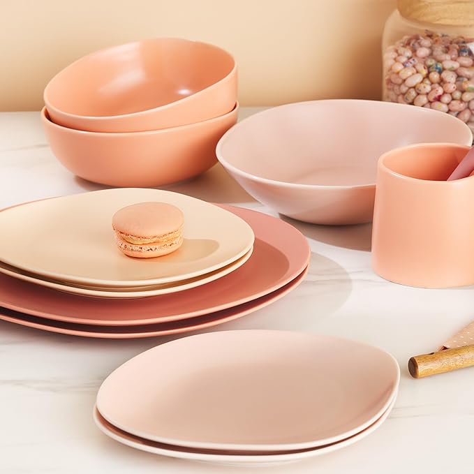 Stone Lain Delilah 8-inch Bowl 6-Piece Dish Set, Porcelain, Blush