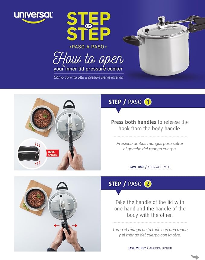 Universal (10.5 Quart / 10 Liter) Pressure Cooker, 11 Servings, Aluminum Pressure Cooker With Multiple Safety Systems and Heat Resistant Handles For Stews, Soup, Meat, and Beans