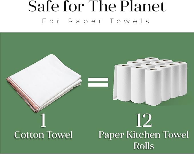 Salt Earth Kitchen Towels Cotton Dish Towel Size 24x14 Inches Set of 12 100% Ring Spun Cotton Absorbent Quick Dry Herringbone Weave Lint Free Washable Dishcloth Hanging Loop Color White & Red Stripe