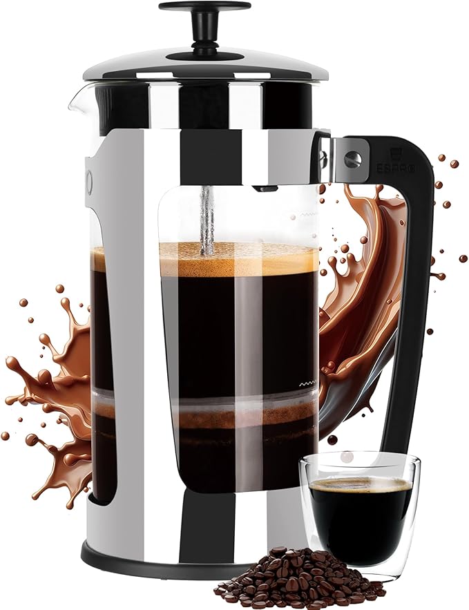 ESPRO - P5 French Press Coffee Maker – Patented Double Microfilter for Sludge and Grit Free Coffee, Black, 32 oz