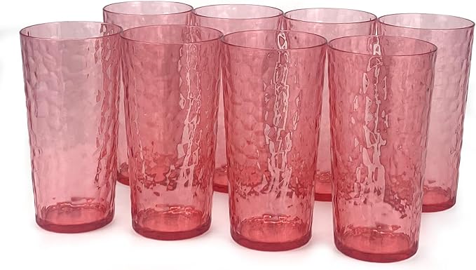 Yalin 24-Ounce Plastic Tumbler Acrylic Drinking Glasses, Reusable Plastic Cups, Stackable, BPA-Free, Shatter Proof, Dishwasher Safe, Set of 8 (Pink)