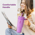 VINUR 40 oz Tumbler with Handle and Straw Lid-Reusable Stainless Steel Insulated Tumbler Cup for Water Coffee, Leakproof Travel Mug with Rubber Base(Lilac Purple)