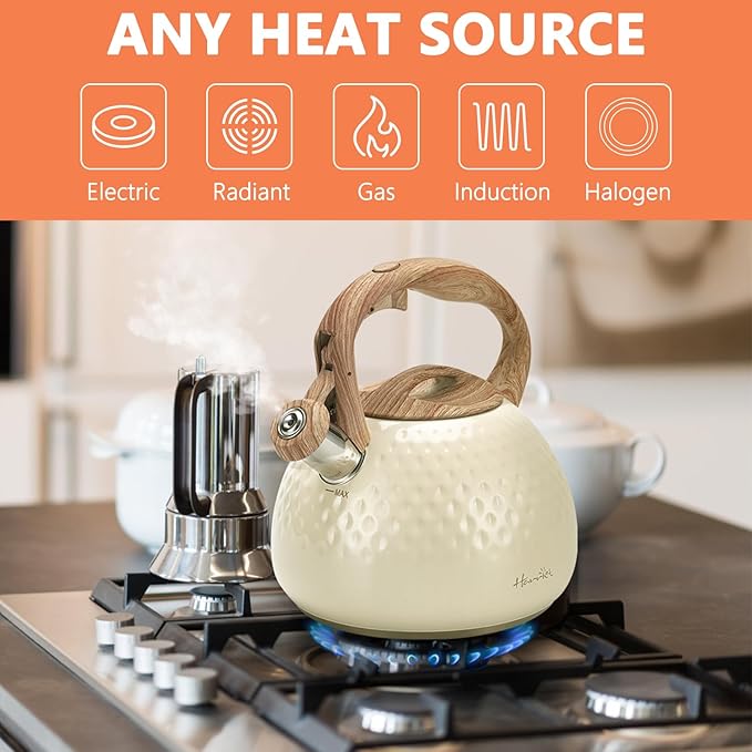 harriet Tea Kettle, Tea Pot for Stovetop, 2.5QT Whistling Kettle with 5-Layers bottom, Food Grade Stainless Steel Kettles with Hot-Resistant Handle Gas Electric Applicable