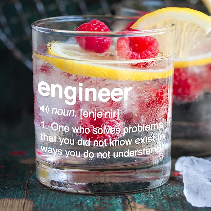 kunlisa Engineer Gifts Whiskey Glasses, Best Engineering Gifts for Men, 10 oz Drinking Rocks Glasses for Men Whisky Cocktail Scotch Bourbon Liquor