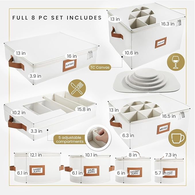 HOMELUX THEORY Dessert Plate Storage Box, 2pc Ivory Hard Shell China Storage Containers 24 Felt Pads, Kitchen Storage Bins With Lids, Heavy Duty Moving Box for Dishes, Dinner Plate, & Dinnerware