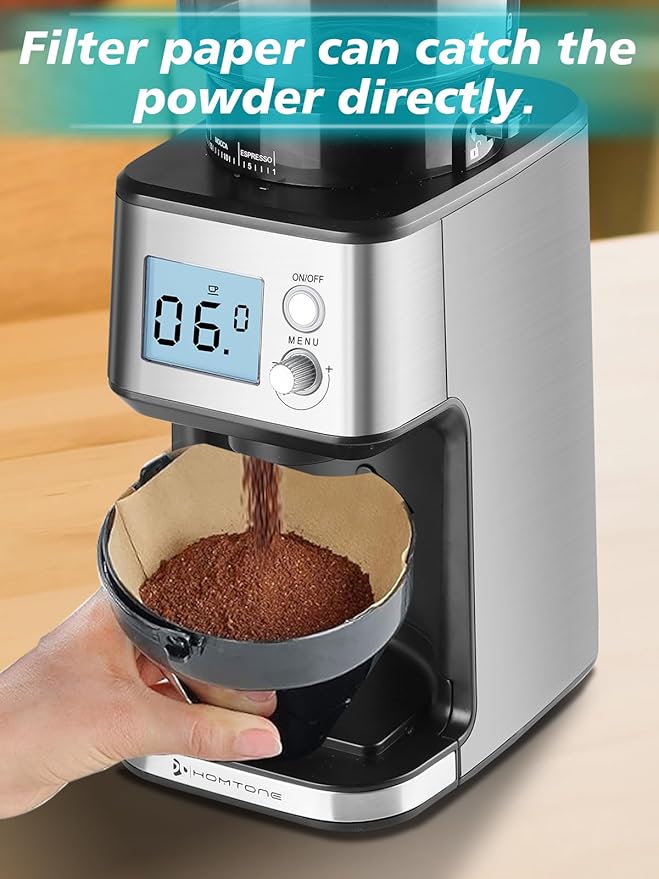 Homtone Conical Burr Coffee Grinder – 51mm Stepless Electric Espresso Grinder with Grind Settings, Automatic Timer, Low Noise, with Portafilter Holders, for Home and Commercial Use, Grade for Baristas