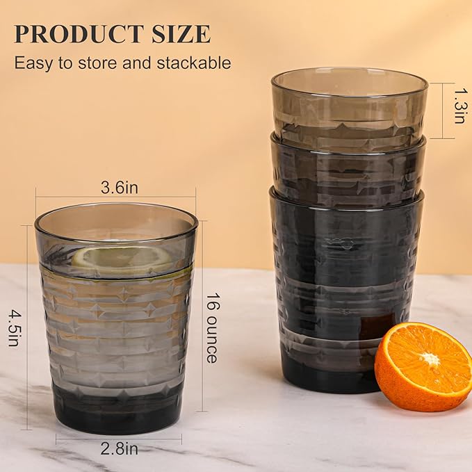 BPA-Free Plastic Tumblers 6 Pack (6x16oz) | Reusable Dishwasher Safe | Stackable Shatterproof Cups | Plastic Drinkware & Drinking Tumblers for Restaurant, Home, Party