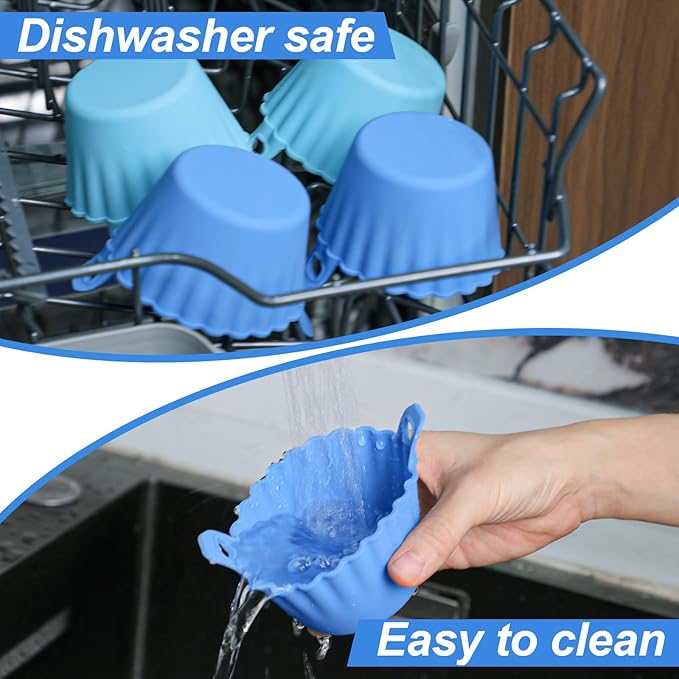 Koluti Reusable Silicone Baking Cups Set of 4, Nonstick Muffin Cupcakes Mold with Double Handle, BPA Free, Small Round Air Fryer Cupcake Liners, 2 Color