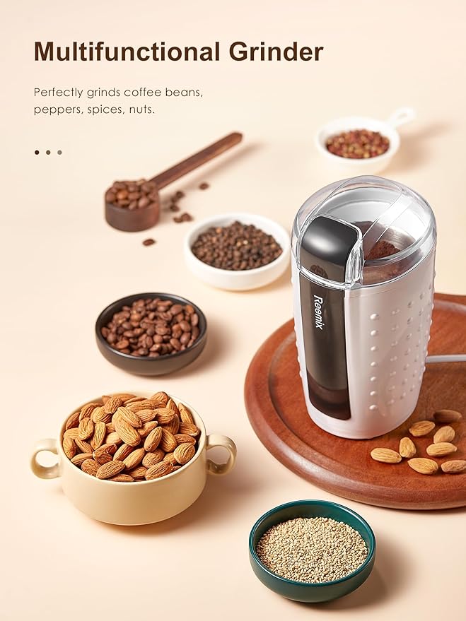 Coffee Grinder, Electric Coffee Grinder with 3.5Oz Large capacity, One-Touch Coffee and Spice Grinder with Stainless Blade, Cleaner Brush And Spoon for Home Use (White)